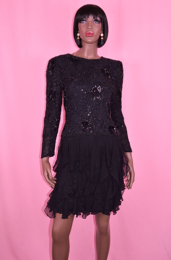 90s Vintage Black Sequins Dress Formal Dress Long… - image 2