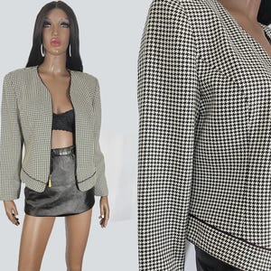 90&#39;s Black & White Gingham Jacket | Dressy Zip Up Jacket | Gingham Print Jacket | Formal Jacket | 90s Vintage Jacket | 90s Clothes | MEDIUM