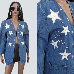 Camicetta in denim VINTAGE anni &#39;90 / Top con borchie di strass / Top in denim anni &#39;90 / Camicia in jeans / Moda anni &#39;90 / Abiti anni &#39;90 / Stile anni &#39;90 / GRANDE