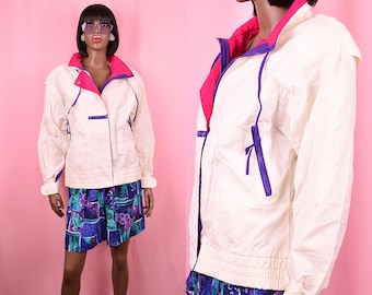 Veste Coupe-vent des années 90 Veste coupe-vent blanc Veste coupe-vent rose chaud Veste coupe-vent violette Veste sportive des années 90 Cadeau pour elle MEDIUM