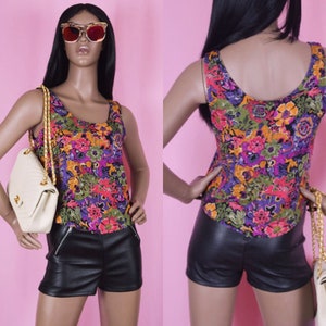 Vintage 90s Colorful Top Floral Print Top Sleeveless Top Floral Tank Top Flower Print Shirt Floral Print Blouse Summer 1990s Blouse SMALL
