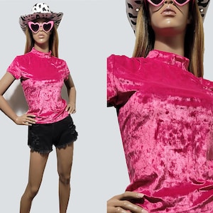 90s VINTAGE Hot Pink Velvet Top | 90s Pink Top | Hot Pink Blouse | Retro Blouses | Retro Tops | Velvet Blouse | SMALL