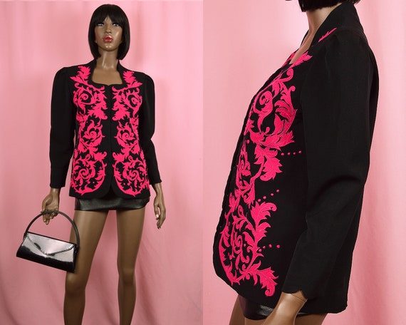 Hot Pink Blazer Jacket VINTAGE 1990's Blazer 90's… - image 1