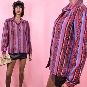 Purple Pink Striped Blouse 90&#39;s Top Purple Striped Blouse Pink Striped Top Purple Striped Top Button up Blouse Pink Button Up Blouse MEDIUM