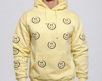 Vintage Smiley Face Hoodie, Unisex Yellow Sweatshirt, Skater Style (SMALL)