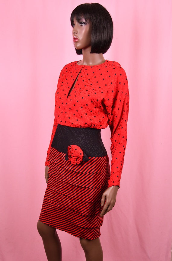 Red Polka Dot Dress 90s 100% Silk Vintage Polka D… - image 3