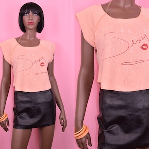 90s Vintage Summer Top Cutoff Top Coral Shirt Coachella Top Festival Top Orange Sleeveless Blouse Orange Retro Tee 1990s Summer Top MEDIUM