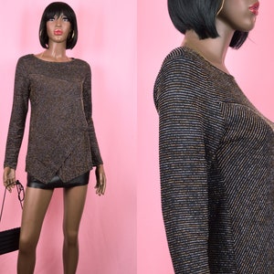 Sparkly Metallic Top 90s VINTAGE Sparkly Long Sleeve Blouse 1990s Vintage Gold Silver Top Dressy Blouse Gold Silver Striped Top Gift SMALL