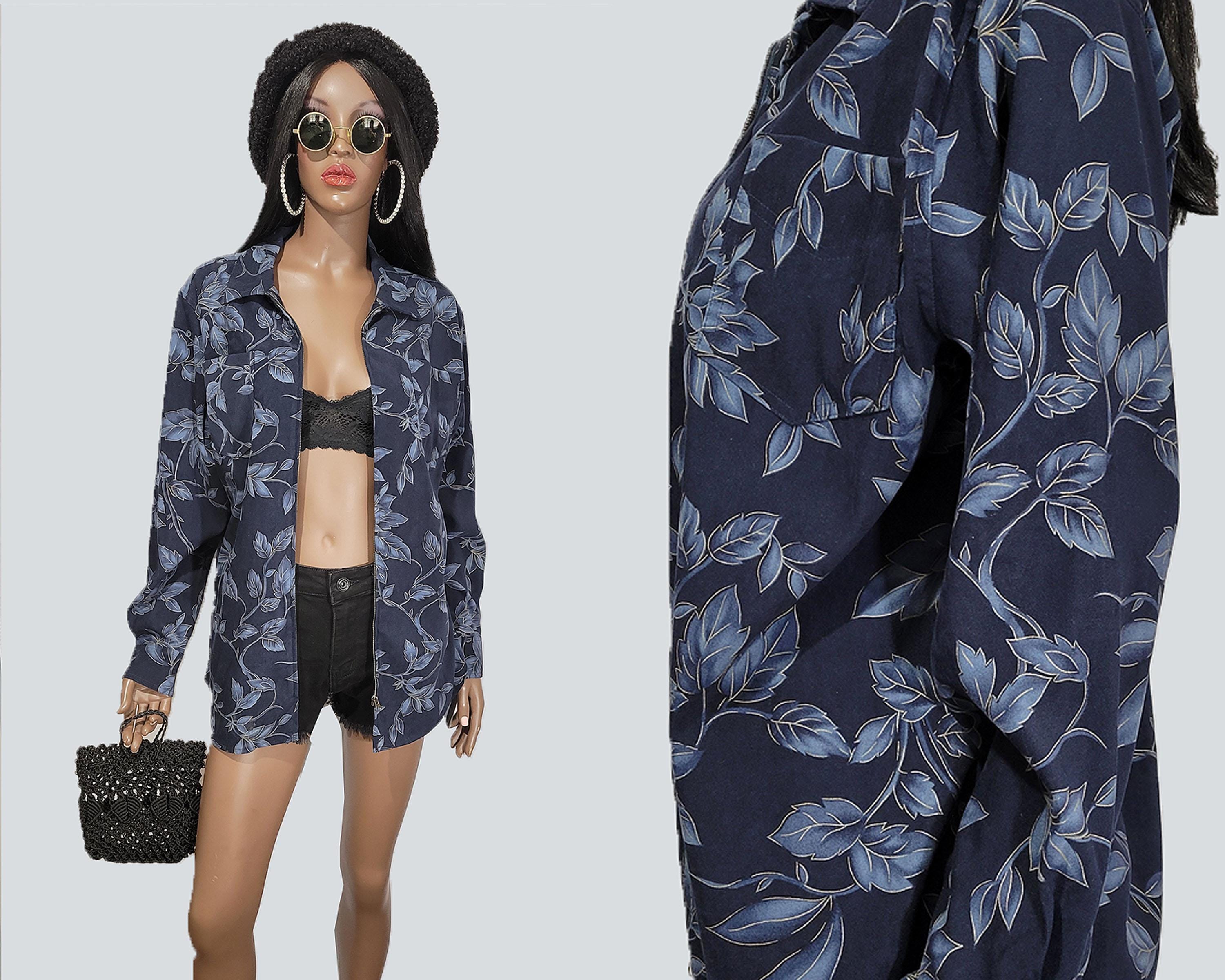 90s VINTAGE Navy Blue Floral Shirt | Navy Blue Flower Shirt