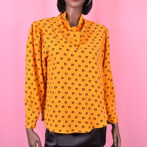 90s Vintage Yellow Blouse Long Sleeve Yellow Top Retro Print Blouse Retro 90s Top Abstract Print Top Unique Print Bright Yellow Top MEDIUM image 2