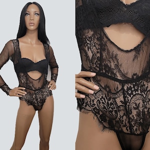 Black Lace One-Piece Thong Leotard | Sexy Lace Lingerie | Black Lace Thong | Sexy Lingerie Outfit | Black Leotard | Gift for Her | X-SMALL