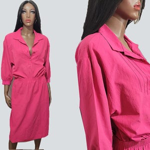 90s VINTAGE Hot Pink Casual Dress | 90s Dress | 90s Hot Pink Dress | Retro Dress | Vintage Pink Dress MEDIUM-LARGE