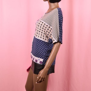 Colorful 90s Top Patchwork Top Hot Pink Top Navy Blue Top Casual Top Summer Top Abstract Cute Top 90s Blouse Gift for Her 1990s Shirt MEDIUM image 3