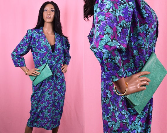 Purple Floral Dress Teal Dress Teal Green Dress F… - image 1