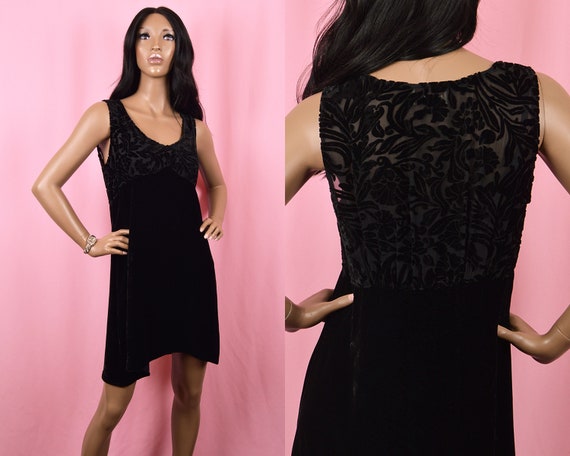 90s black velvet dress - Gem