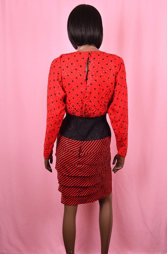 Red Polka Dot Dress 90s 100% Silk Vintage Polka D… - image 4
