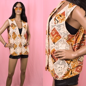 Earth Tone Patchwork Vest Mustard Yellow Vest Mustard Yellow Top Crotchet Vest Crotchet Top Beige Vest Burnt Orange Top Coachella Top LARGE