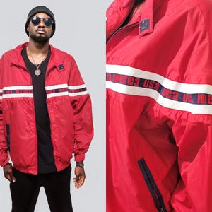Men&#39;s Mecca Jacket, Red Windbreaker Jacket, Vintage Sport Jacket, Zip Up Jacket, Retro Jacket, Casual Outwear, Vintage Jacket, Gift, LARGE