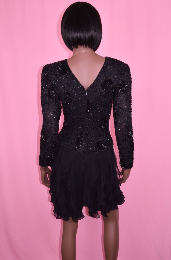 90s Vintage Black Sequins Dress Formal Dress Long… - image 5