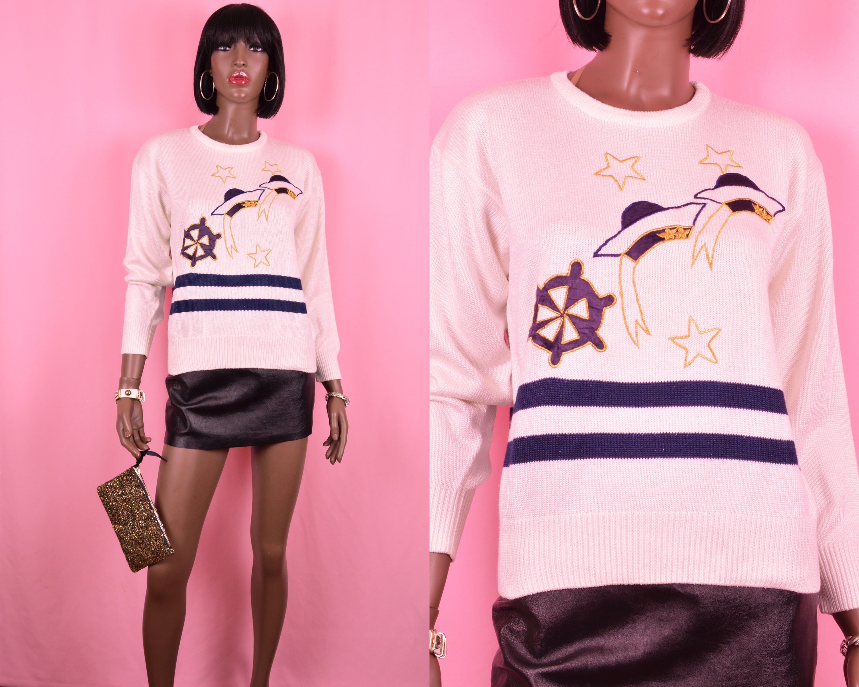 90s Nautical Sweater White Sweater Navy Blue Sweater Navy Blue - Etsy UK