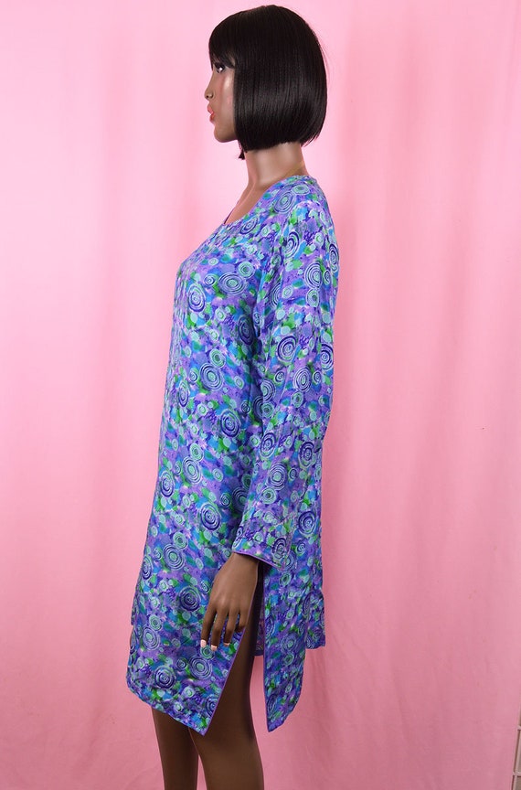 Blue Purple Green Abstract Print Dress Art Deco D… - image 3