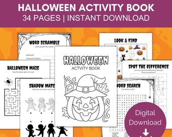 Halloween Kids Activity Book Printable, Halloween Word Search, Activity Pages, Halloween Classroom Activity, Coloring Pages