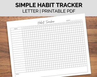 Monthly Habit Tracker Printable Landscape, Minimalist Planner, Routine Tracker, 2023 Goals, 30 Day Habit Challenge - Instant Download