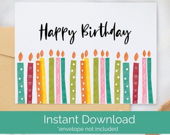 Candles Birthday Card Printable, Blank Birthday Card, Simple Birthday Card, Greeting Card, 5x7 Card - Envelope not included