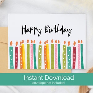 Biglietto di compleanno con candele stampabile, biglietto di compleanno vuoto, biglietto di compleanno semplice, biglietto d'auguri, biglietto 5x7 - busta non inclusa