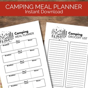 Planificateur de repas de camping imprimable, planificateur de camping-car, planificateur de menus, liste d'épicerie - téléchargement immédiat