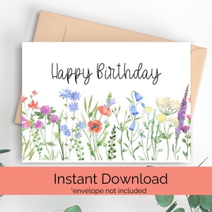 Wildblumen Geburtstagskarte, druckbare Geburtstagskarte, Geburtstagskarte für Sie, Mama Geburtstagskarte, Freund Geburtstag - Umschlag nicht inbegriffen