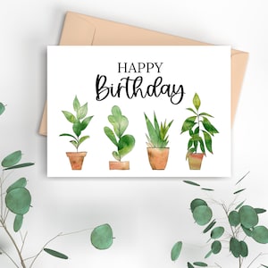 Tarjeta de cumpleaños amante de la planta, tarjeta de felicitación imprimible, tarjeta de cumpleaños amigo de la planta, tarjeta de felicitación de descarga instantánea, tarjeta 5x7, diseño de la planta