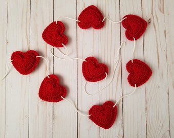 Valentine's Day Decor - red heart garland - hearts decor - nursery decor - crochet heart garland - heart bunting - MADE TO ORDER