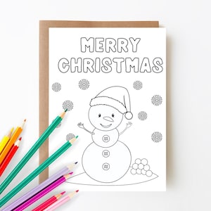 Printable Christmas Coloring Card, Snowman Card, Christmas Card for Kids, Color Your Own Card, 5x7 Card