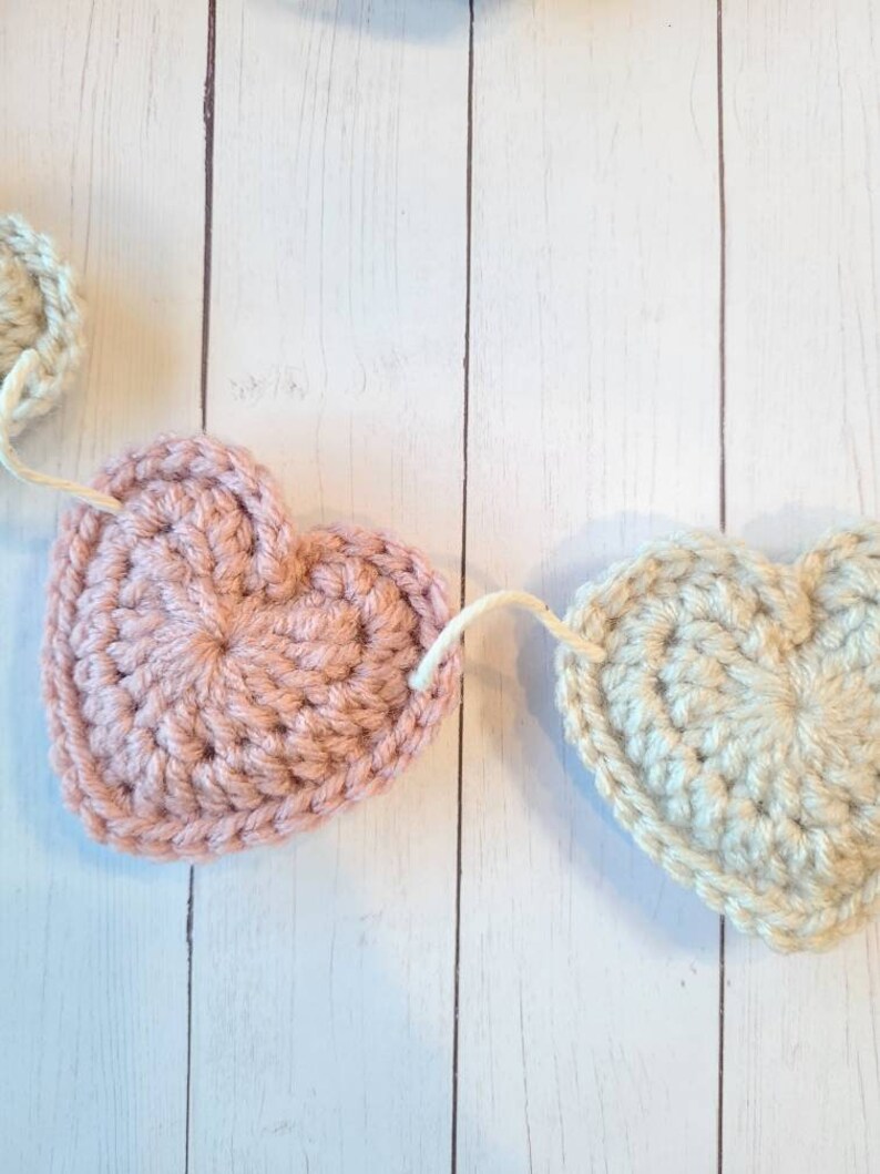 Pink heart garland valentine decor hearts decor fireplace decor crochet heart garland heart bunting MADE TO ORDER image 4