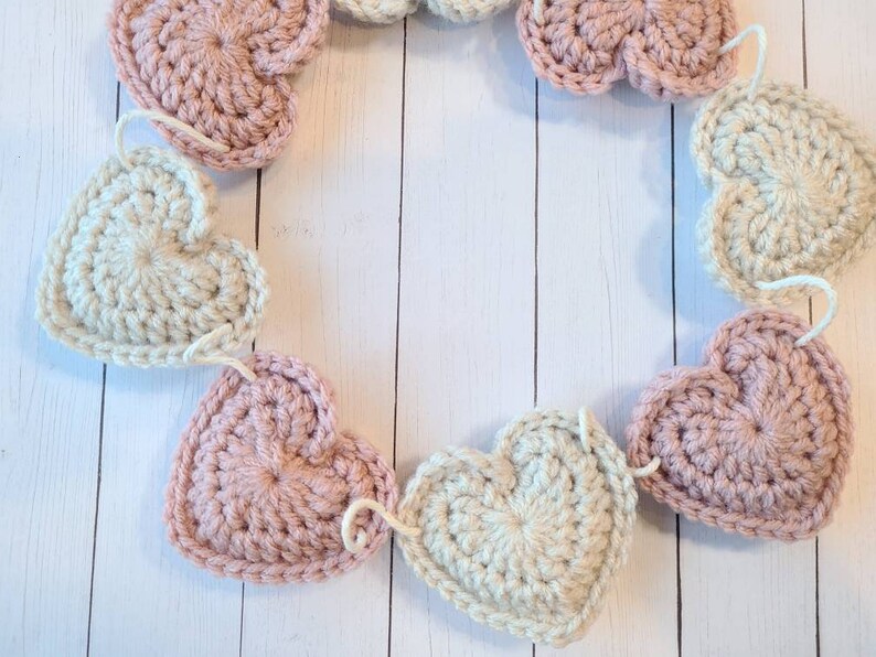 Pink heart garland valentine decor hearts decor fireplace decor crochet heart garland heart bunting MADE TO ORDER image 1