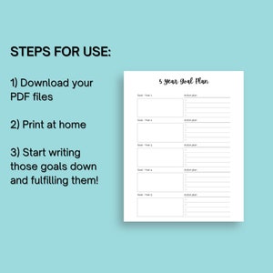 Goal Planner Printable, Goal Setting, Monthly Goals, 5 Year Plan ...