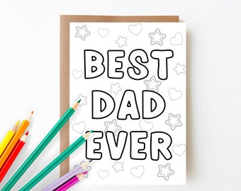 Coloring Father's Day Card Printable, Dad Card From Kids, Printable Greeting Card, 5x7 Card, Best Dad Ever Card - Card Only