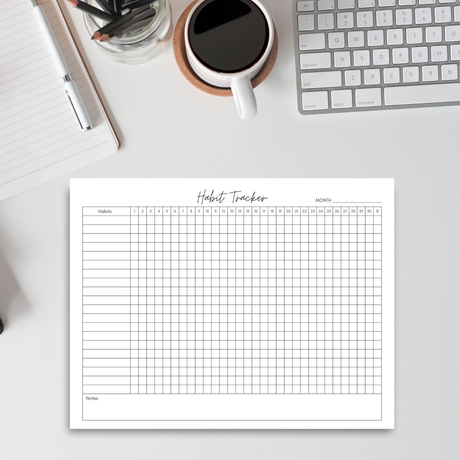 Monthly Habit Tracker Printable Landscape, Minimalist Planner, Routine ...