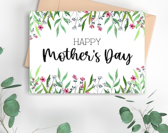 Printable Mother's Day card with wildflowers, floral card for Mom instant download