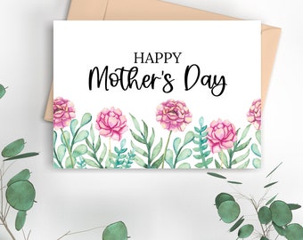 Printable Mother's Day Card with peonies, instant download card for mom