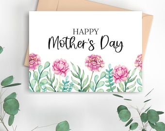 Carte de fête des mères imprimable avec pivoines, carte de téléchargement instantané pour maman