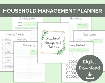 Household Planner with family budget, weekly meal planner - printable home binder - Letter, A4, A5 - Instant Download