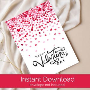 Biglietto di San Valentino stampabile, biglietto con coriandoli a forma di cuore, Buon San Valentino, biglietto da scaricare digitale, biglietto 5x7 - Busta non inclusa