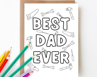 Coloring Father's Day Card Printable, Dad Card From Kids, Printable Greeting Card, 5x7 Card, Best Dad Ever Tools Design - Card Only