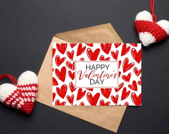 Printable Valentine's Day Card, Printable Greeting Card, 5x7 Card, Heart Card - Envelope not included