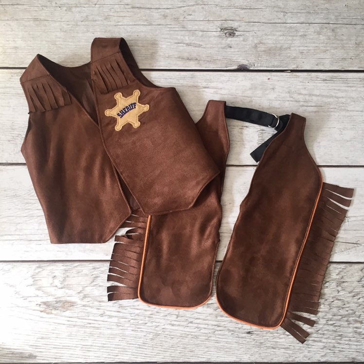 Brown Suede Leather Children's Chaps & Vest Set Great Halloween Cowboy Costume Brown Suede Leather Children's Chaps & Vest Set Great Halloween Cowboy Costume