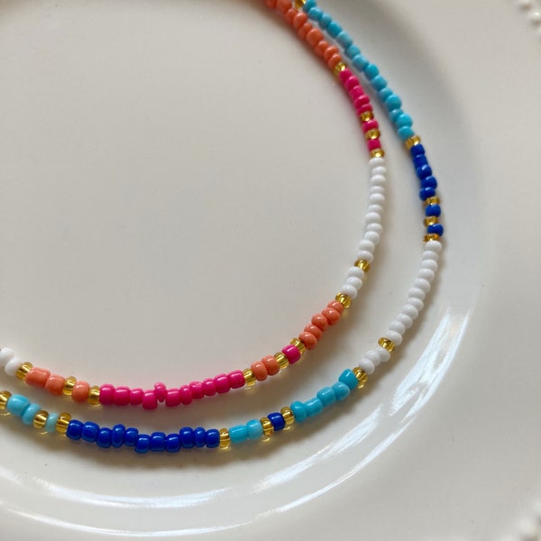 Colorful Bead Necklace, Pink Orange Blue Necklace, Beach Babe Necklace, Summer Necklace, Sead Bead Necklace, Stacking Necklace, Teen Gift