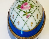 Limoges Egg Shape Box with Pink Rose Retired Mint