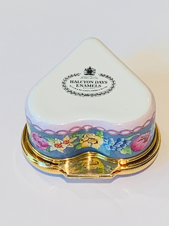 Halcyon Days Heart Shape Enamel Box With Spring Flowers